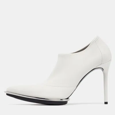 Pre-owned Alexander Wang White Leather Cara Booties Size 39.5
