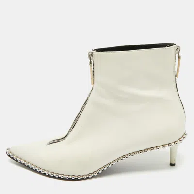 Alexander Wang White Leather Eri Studded Ankle Length Boots In Yellow