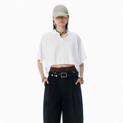 ALEXANDER WANG WHITE LOGO CROPPED JERSEY TEE
