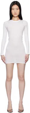 Alexander Wang Crystal Hotfix Long Sleeve Crewneck Dress In White