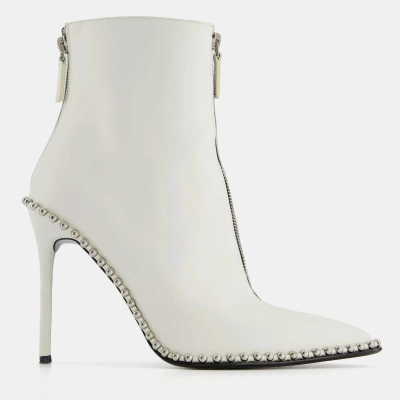 Pre-owned Alexander Wang White Studded Ankle Boot Heels Size 40.5