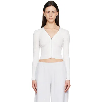 Alexander Wang White V-neck Long Sleeve Pointelle Zip Cardigan