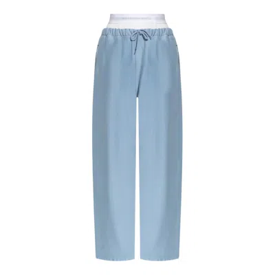 Alexander Wang Wide Leg Logo Elastic Sweatpant In Blue