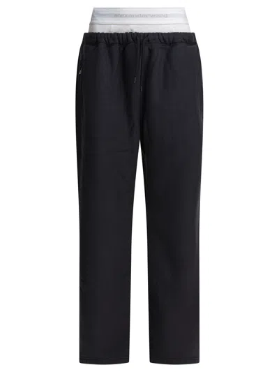 Alexander Wang Wide Leg Sweatpant W/ Logo Elastic Exposed Brief Trousers Black