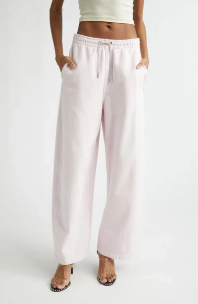 Alexander Wang Wide Leg Sweatpants With Rhinestone Drawstring In Pink