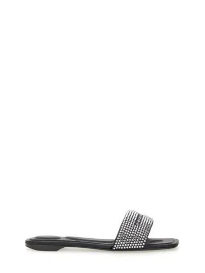 Alexander Wang Wide-strap Satin Sandals With Crystal Accents In Black