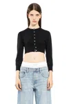 Alexander Wang Beaded Hotfix Cropped Crewneck Cardigan In Black