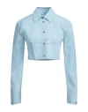 Alexander Wang Long Sleeve Copped Button Up Top In Blue