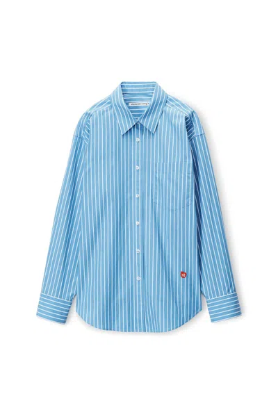 Pre-owned Alexander Wang Women's  Apple Boyfriend Shirt In Compact Cotton In Blue/white In Multi