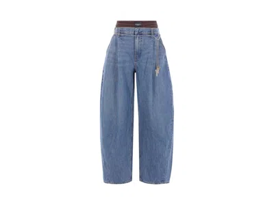 Pre-owned Alexander Wang Women's  Chain Belt Prestyled Oversized Pleated Jean In Deep Blue