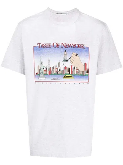 Pre-owned Alexander Wang Women's  Classic Short Sleeve Skyline Graphic Tee Shirt In Light Heather Grey