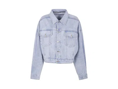 Pre-owned Alexander Wang Women's  Clip Trucker Jacket In Vintage Bleach Blue