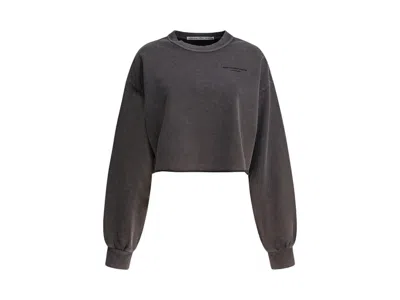 Pre-owned Alexander Wang Women's  Cropped Crewneck Sweatshirt In Washed Black