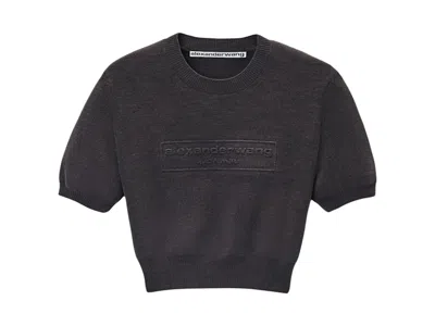 Pre-owned Alexander Wang Women's  Emboshort Sleeveed Logo Ribbed Short Sleeve Tee Shirt In Grey