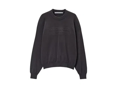 Pre-owned Alexander Wang Women's  Embossed Logo Ribbed Pullover In Grey