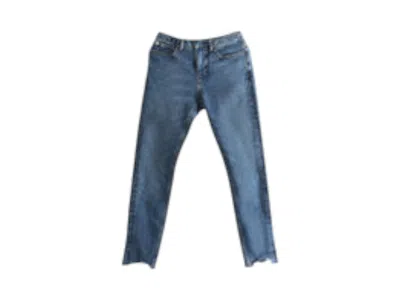Pre-owned Alexander Wang Women's  Frayed Waistband Low Rise Skinny Jean In Deep Blue