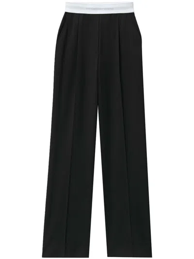 Pre-owned Alexander Wang Women's  High Waisted Pleated Logo Elastic Pant In Black