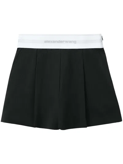 Pre-owned Alexander Wang Women's  High Waisted Pleated Logo Elastic Short In Black