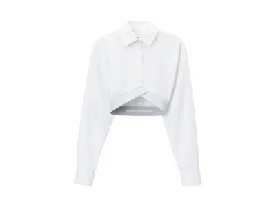 Pre-owned Alexander Wang Women's  Logo Elastic Cropped Shirt In White