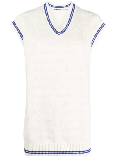 Pre-owned Alexander Wang Women's  Logo Stripe Tunic Vneck Vest In Off White/marine