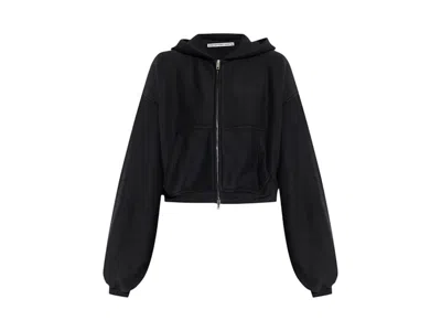 Pre-owned Alexander Wang Women's  Oversized Cropped Zipup Hoodie In Black