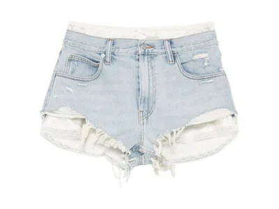 Pre-owned Alexander Wang Women's  Prestyled Cutoff Short W/ Silk Boxer In Worn Indigo