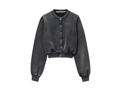 Pre-owned Alexander Wang Women's  Shrunken Snap Cardigan Crewneck Sweatshirt In Washed Black