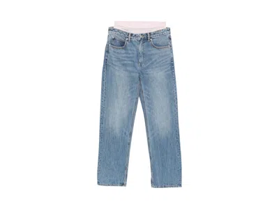 Pre-owned Alexander Wang Women's  Slit Hem Jean Prestyle Hotfix Mesh Undie In Medium Indigo