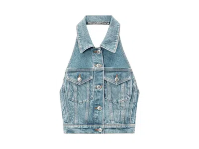 Pre-owned Alexander Wang Women's  Stretch Denim Halter Top In Vintage Bleach Blue