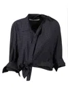 Alexander Wang Cropped Checkered Shirt With Puff Sleeves In Blue