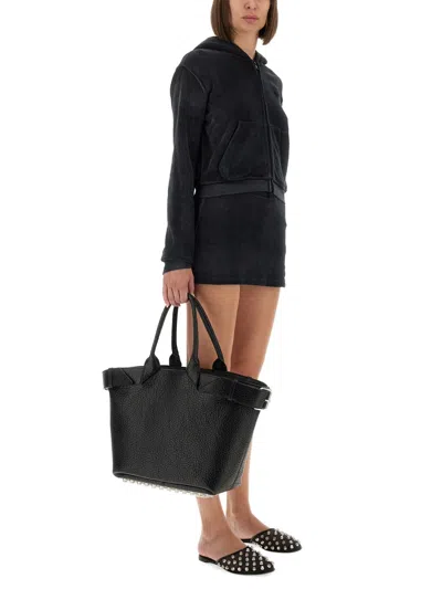 Alexander Wang Cropped Cotton Terry Sweatshirt With Zip-up Front In Black