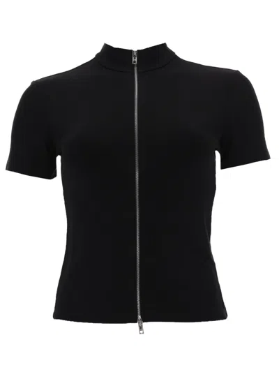 Alexander Wang Rashguard Mock Neck Short Sleeve Top In Black