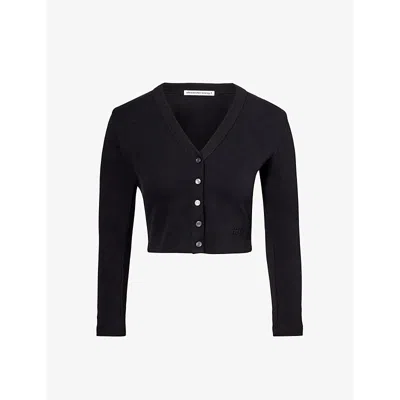 Alexander Wang Brand-embossed Cropped Stretch-cotton Cardigan In 001 Black