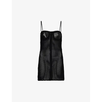 Alexander Wang Contrast-panel Slim-fit Leather And Knitted Mini Dress In Black