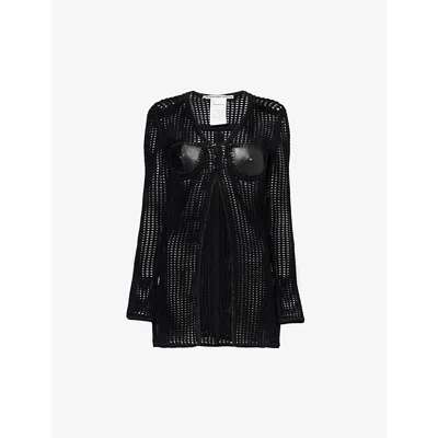 Alexander Wang Contrast-panel V-neck Leather And Knitted Cardigan In Black