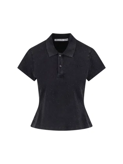 Alexander Wang Women's Cotton Polo Top With Stretch Collar In Black