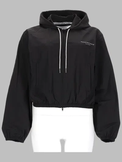 Alexander Wang Women's Cropped Hooded Zip-up Jacket In Black