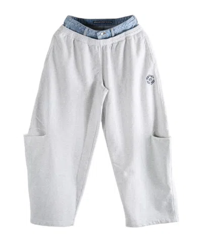 Alexander Wang Women Denim Waistband Pre-styled Slashed Sweatpant In Gray