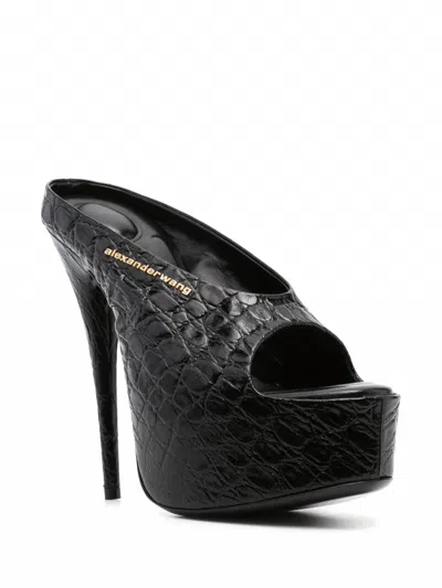 Alexander Wang Women's Destiny 150mm Croc Embossed Leather Sandal Heels In Black