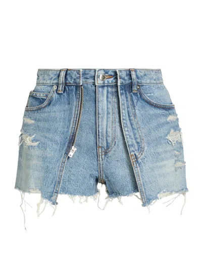 Alexander Wang Distressed Double Layer Skort In Blue