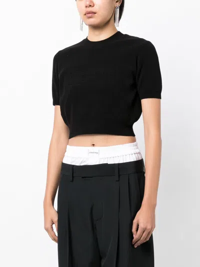 Alexander Wang Women Embossed Logo Ribbed Short Sleeve Tee In Black