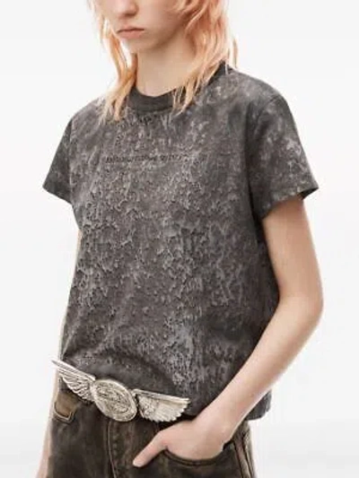Pre-owned Alexander Wang Women Embossed Logo Short Sleeve Tee In 099 Steel Grey