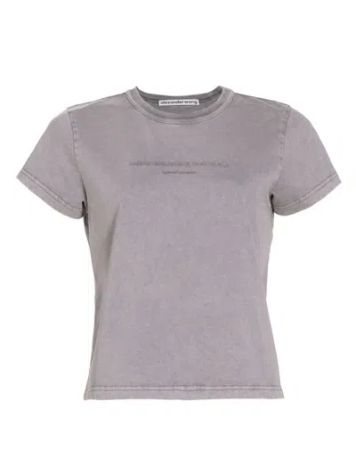 Alexander Wang Women's Embossed Logo Shrunked T-shirt In Acid Fog