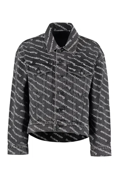Alexander Wang Women's Grey Printed Denim Jacket With All-over Logo Print In Gray