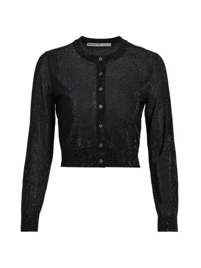 Alexander Wang Women's Hotfix Crystal Crop Cardigan In Black