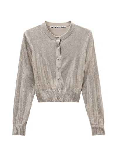 Alexander Wang Women's Hotfix Crystal Crop Cardigan In Gold