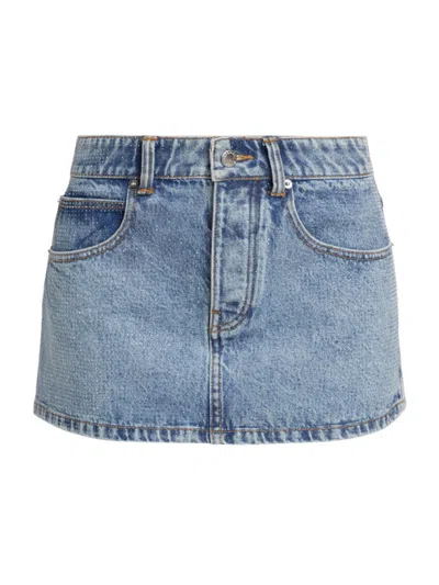 Alexander Wang Women's Hotfix Crystal Denim Micro Miniskirt In Vintage Light Indigo