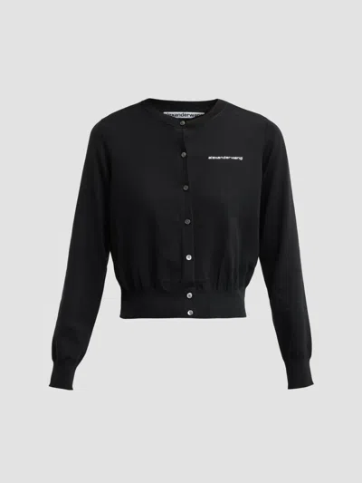 Alexander Wang Women's Hotfix Logo Crewneck Cardigan In Black