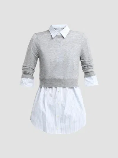 Alexander Wang Knit Shirt Layered Crewneck Button Design In Gray