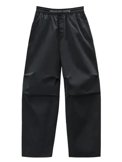 Alexander Wang Women's Logo Cotton-blend Pleated Mid-rise Pants In Black